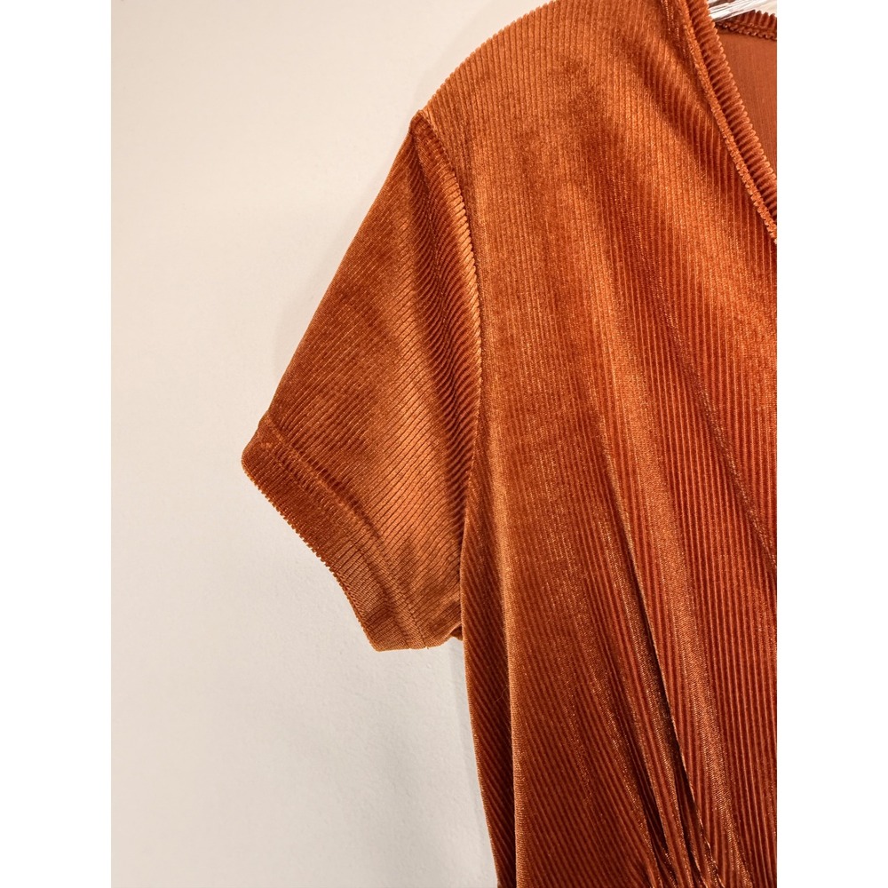 Women's Maxi Dress Velvet Short Sleeve Copper V-Neck Formal Event Holiday Large - Picture 5 of 13